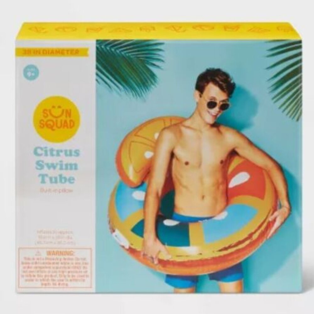 Sun Squad inflatable Citrus swim tube with built in pillow